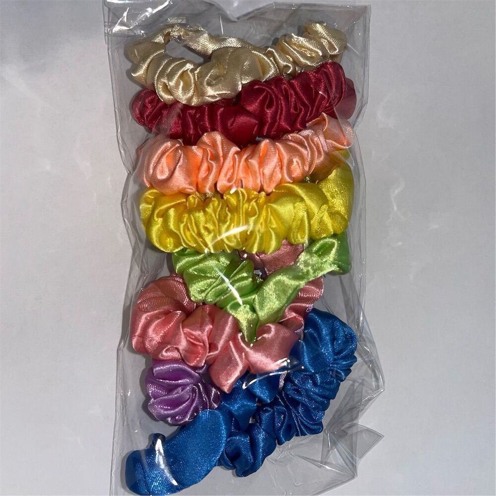 B1G1 Set of 8 Satin Hair Scrunchies Multicolor Hair Ties - Picture 1 of 4